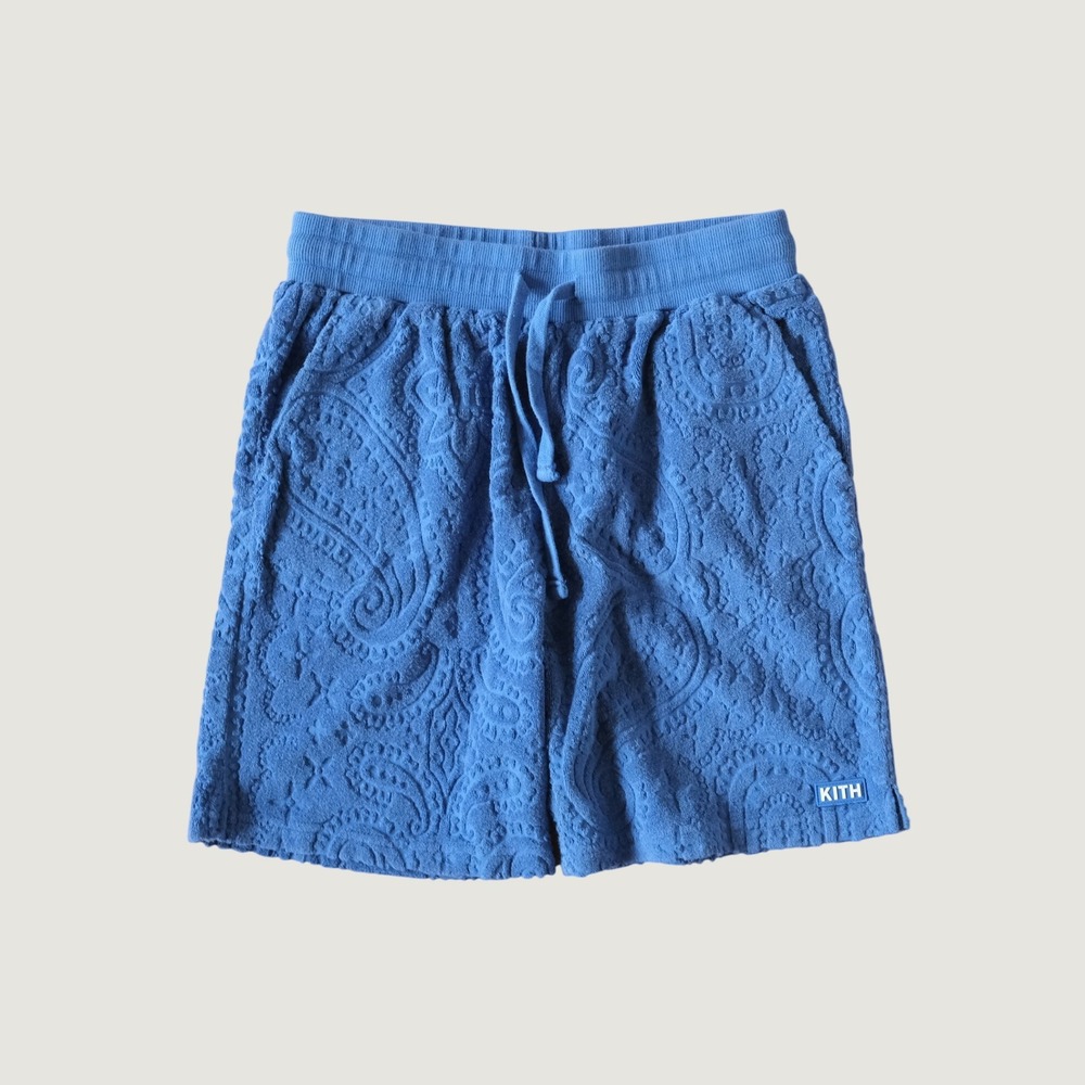 Kith Shorts Kids Blue Paisley Embossed Terry Cloth Streetwear L 10/12